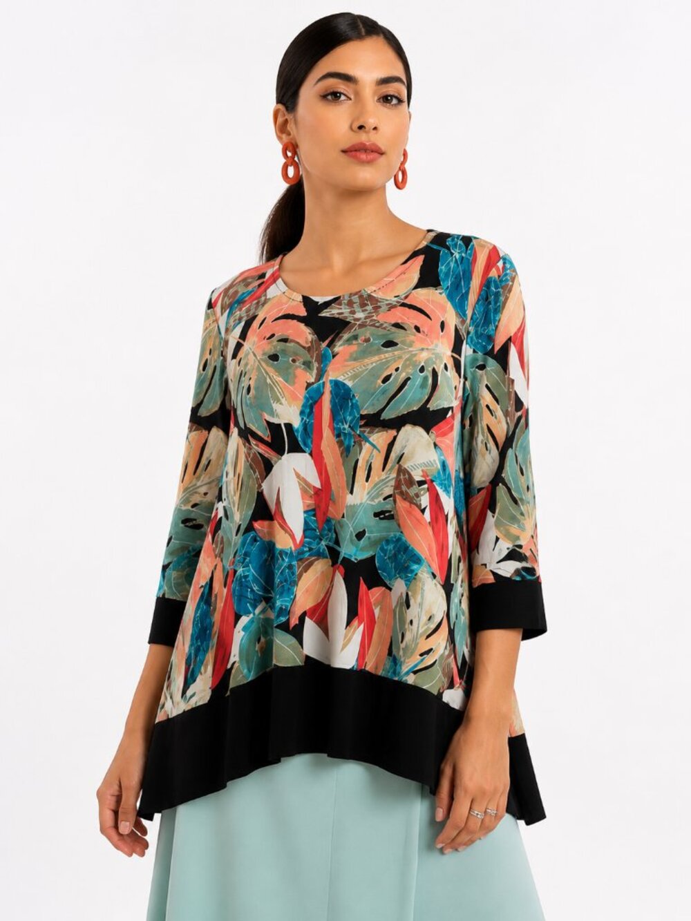Joseph Ribkoff Abstract Leaf Tunic Top Size 8 Multicolor Art Eclectic